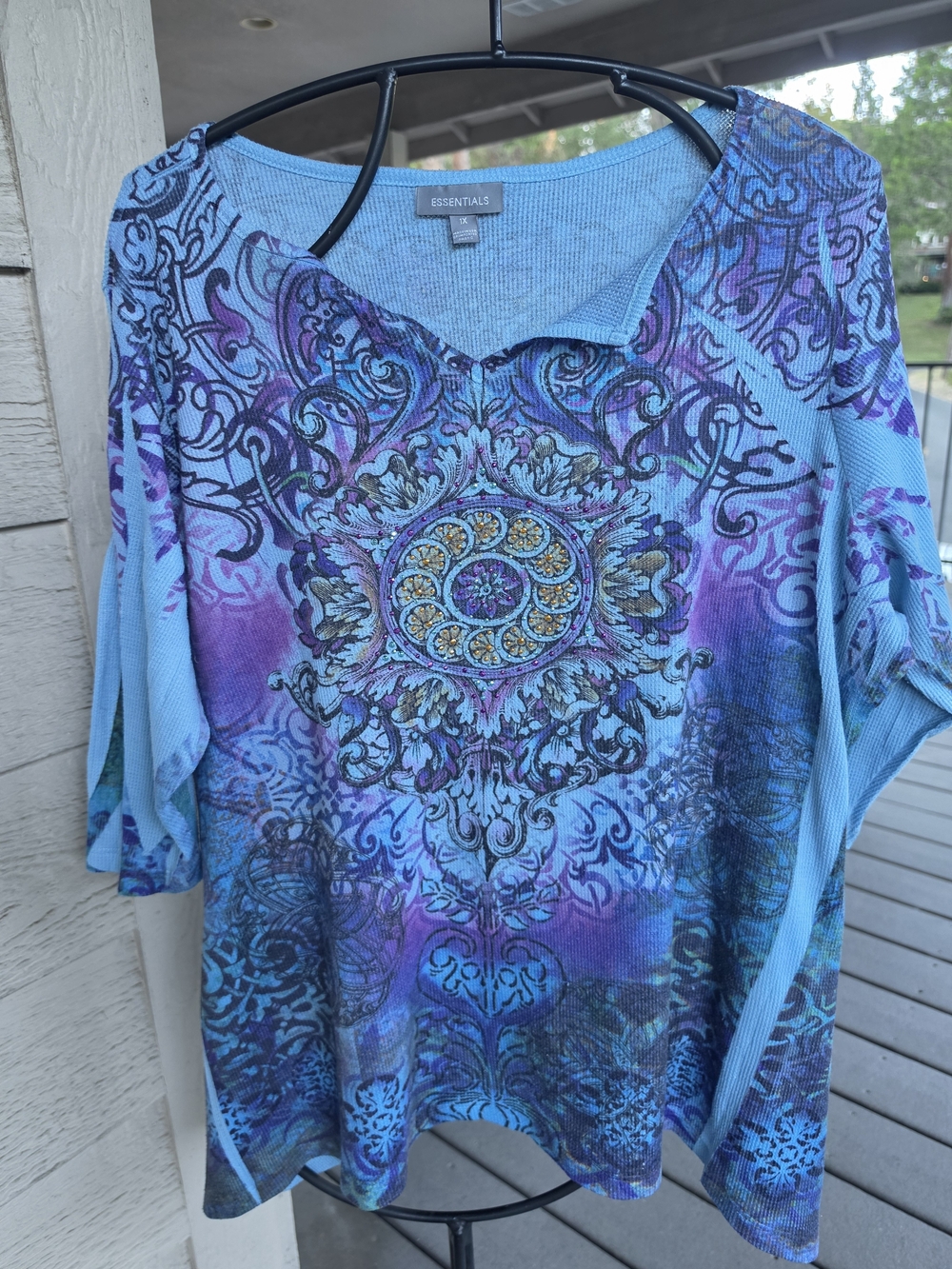 ESSENTIALS Turquoise and Purple Ornate Print Knit Tunic
